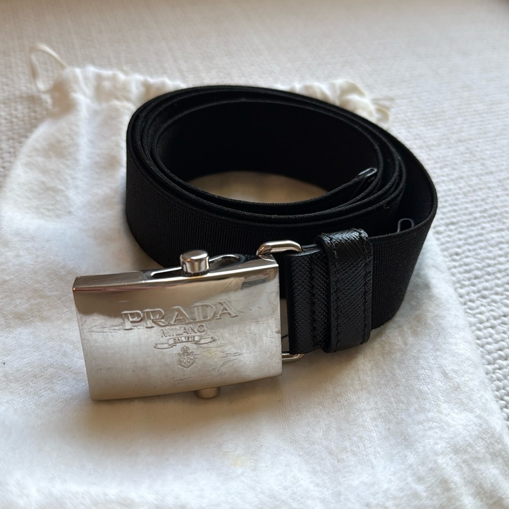 PRADA Leather Trimmed Canvas Belt